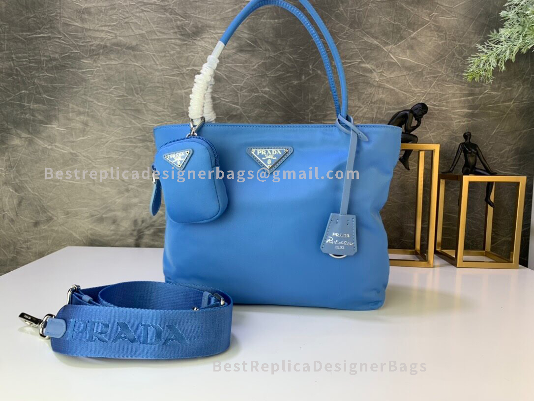 Prada Re-Edition 1992 Blue Fabric Multifunction Handbag SHW 320